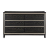 ZUN Modern Bedroom 1pc Dresser of 6 Drawers Grooves Cutouts Pulls Ebony Finish and Silver Contemporary B011P170939