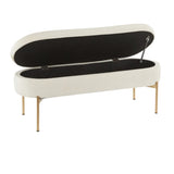 Chloe Contemporary/Glam Storage Bench in Gold Metal and Cream Velvet by LumiSource B202P223453
