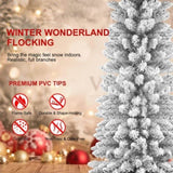 6FT Christmas Tree Artificial Plant with 358 Snowy Tips Flocked Pencil Slim PVC Tree Space-Saving 60571983