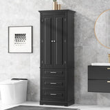 ZUN Tall Storage Cabinet with Three Drawers for Bathroom/Office, Black WF299282AAB