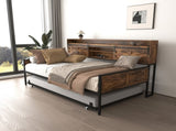 Twin Daybed with Trundle, Farmhouse Daybed Frame with Sliding Barn Door Headboard and Charging 09515371