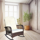 Outdoor Wicker Rocking Chair with Wide Seat, Thick, Soft Cushion, Rattan Rocker w/Steel Frame, High W209P265086
