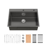 Kitchen Sink 30" x 22" Multifunctional Overmount Workstation Kitchen Sink S304 Stainless Steel T3177P286051