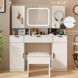 Large Vanity Table Set with LED Lighted Mirror and 2 DIY Pegboards, 5 Hooks, Vanity Desk with 20626149