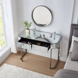 39" Mirrored Makeup Vanity Table with Stainless Steel Base, Mirrored Console Dressing Table with 2 N704P171796N