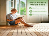 30-Pack Acacia Wood Interlocking Deck Tiles 12"x12" Quick Drainage for Patio Garden Poolside Natural 08436898