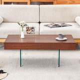 ZUN Walnut Colored MDF Coffee Table - 39.3"x21.6" with Tempered Glass Legs.Density Board W1151P233516