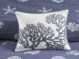 4 Piece Cotton Reversible Embroidered Quilt Set with Throw Pillow Navy King/Cal King B03595793