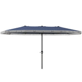 15ft Blue Patio Umbrella UPF30 Outdoor Umbrella with Fringe and Crank Handle 44858109