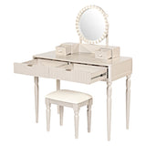 Luxury Vanity Desk with Round Mirror,Height-Adjustable, Stylish Dressing Table Set, 4 Drawers & N844P262897C