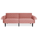 ZUN Velvet Futon Couch Convertible Folding Sofa Bed Tufted Couch with Adjustable Armrests for Apartment W1413P147476