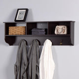 ZUN Espresso Entryway Wall Mounted Coat Rack with 4 Dual Hooks Living Room Wooden Storage Shelf 46699279