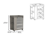 Bar Cart with Glass Door, 2-Side Shelves and Casters, Light Gray B097120618