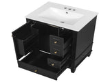 24" Bathroom Vanity with Sink and Drawers, Black Freestanding Vanity Cabinet with Ceramic Top and 74450990