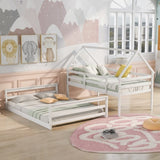 Twin over Full House Bunk Bed with Built-in Ladder,White WF287558AAK