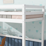 ZUN Twin High Loft Bed, Rubber Wood Loft Bed with Safety Guardrail, built-in desk, ladder,White W504P206979