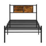 Twin XL Size metal bedframe,Headboard with wood panel decoration,black W2297P291428