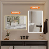 48*32in LED Framed Bathroom Vanity Mirror, Aluminum Frame with 45&deg Beveled Angle Beveled Lights, 3 W2709P268900