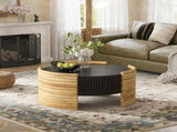 31.50" Modern Colorblocked Striped Coffee Table with Flip Top Storage Coffee Table - Natural Wood W757P383549
