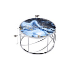 ZUN ACME Lyda Coffee Table, Blue Marble Print & Chrome Finish LV02095