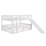 ZUN Bunk Bed with Slide,Full Over Full Low Bunk Bed with Fence and Ladder for Toddler Kids Teens White 37938086