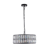 Modern Crystal Drum Chandelier, 6-Light Pendant Lighting Fixture with Black Metal Frame for Living W1340P189445
