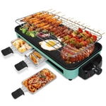 ZUN 1500W Electric Indoor Grill 2 in 1 Electric BBQ Gill with Grill Net Removable Plate 5 Temperature 90269749