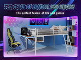 Full Size Metal Loft Bed with Built-in Desk & LED Light Strip, White Loft Bed Frame with Safety W1935P463341