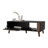 Govan Coffee Table with a Door, Conical Legs, and Open Storage, Wengue B128P263709