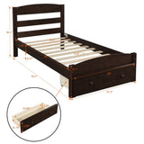 Platform Twin Bed Frame with Storage Drawer and Wood Slat Support No Box Spring Needed, Espresso WF191655AAP