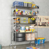 72" H Large Storage Shelves with Wheels, Shelving with Chrome, Adjustable 5 Tier Sturdy T2398P286350