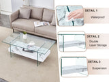 43.3-inch sturdy double-layer coffee table - tempered glass tabletop and table legs, with a W1512P317336