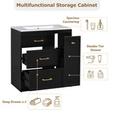 ZUN Classic 30" Black Bathroom Vanity Set, Floor Standing, with Three Drawers, One of Which is a N729P194978B