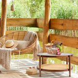 31.5in Rattan Coffee Table with Glass Top, Round End Table, Boho Style Side Table Sofa End Table for 55056269