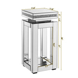 Mirrored End Table Square with Crystals Inlay, 2-Tier Modern Small Sofa Table with Storage, Silver W1005P249023