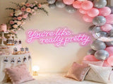 27.5" x 12" Pink LED Neon Wall Decor, Large Light Sign with Remote Control & Power Adapter, for 30176961