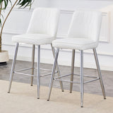 ZUN Modern White PU Bar Stool - Silver Metal Legs with Cross Reinforcement.White,Silver Metal Legs,Bar W1151P211983