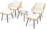 5 Piece Patio Bistro Set with Ottoman, Outdoor Wicker Apartment Balcony Furniture Sets, Rattan Table T2712P305912