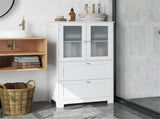 Freestanding Floor Storage Cabinet with Adjustable Shelf & 2 Drawers, Frosted Tempered Glass Door 07599313
