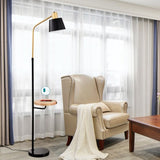 ZUN Real Marble Floor Lamp with Wood Bedside Nightstand End Table and Built-in USB Charging Port for W1592P189325