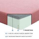 ZUN 7inch Full and Pillow Set Breathable Fabric Gel-Infused Memory Foam, Pink, B011P213351