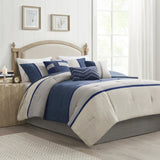 7 Piece Faux Suede Comforter Set Blue King B03596785