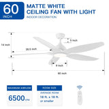 ZUN Modern 60 In Intergrated LED Ceiling Fan Lighting with White ABS Blade W136755954