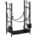 Firewood Rack with Fireplace Tools, Indoor Outdoor Firewood Holder, Flat Bottom with 2 Tiers for W2225142617