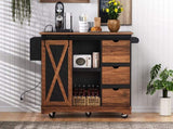 K&K 55.5" Farmhouse Kitchen Island with Drop Leaf, Kitchen Storage Island with Barn Door, Power N707P288229B