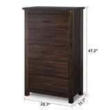 ZUN Brown MDF with Solid Wood Veneer 73*40*120cm Vertical 5-Drawer Chest of Drawers 43265670