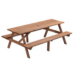 ZUN 8 Person Brown Wooden Picnic Table, Outdoor Camping Dining Table with 2 Seats, Garden, DIY with 2 W1422P196395