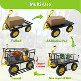 ZUN Heavy Duty Steel Garden Cart Removable Mesh Sides to Convert into Flatbed, Utility Metal Wagon 33518030