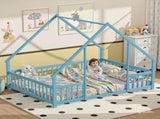 Full Size Floor Bed Triangle Roof Frame and Support Bed Slats, Montessori Kids Playhouse Bed 73003156