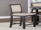Beautiful Black Finish Wooden Counter Height Chairs 2pcs Set Beige Color Textured Fabric Upholstered B01155796